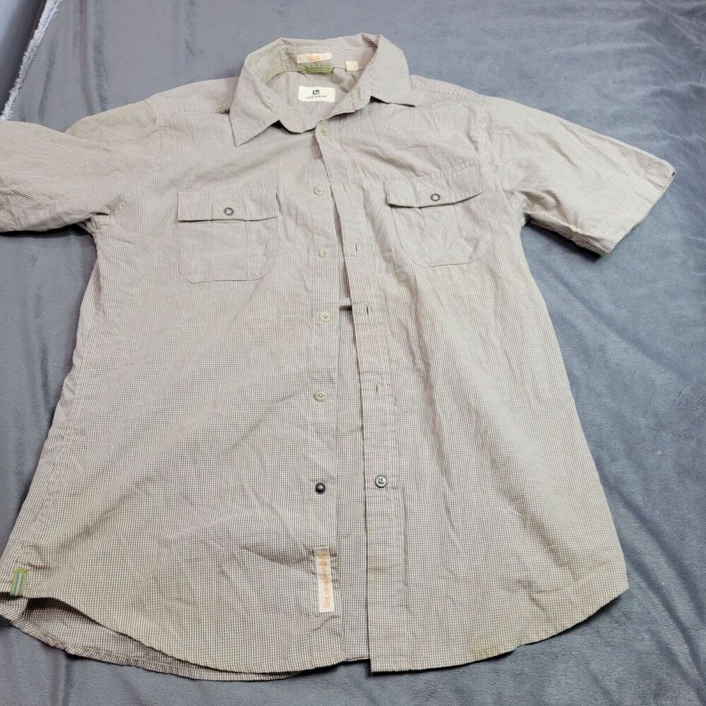 Life Khaki Mens Slim Fit Brown Plaid Short Sleeve Button-Down‎ Shirt Size Medium